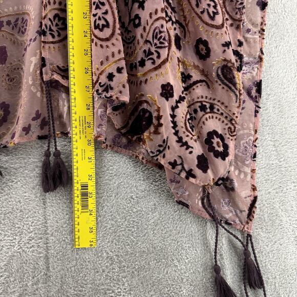 Japna Cardigan S Burn-Out Burgundy Gold Rose Paisley Floral Open Front Tassel - Picture 7 of 8